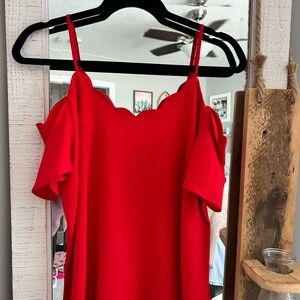 Red Scallop-Edge Women's Top